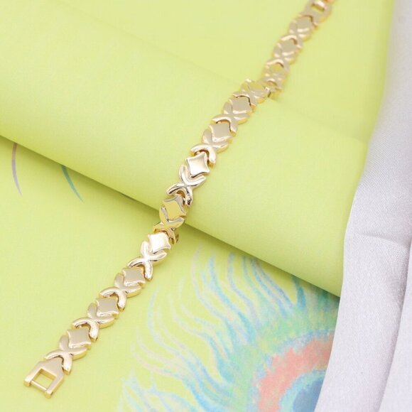 "Rose Gold Bracelet with High-Polish X Pattern Links, XPBL0819 - Picture 3 of 13